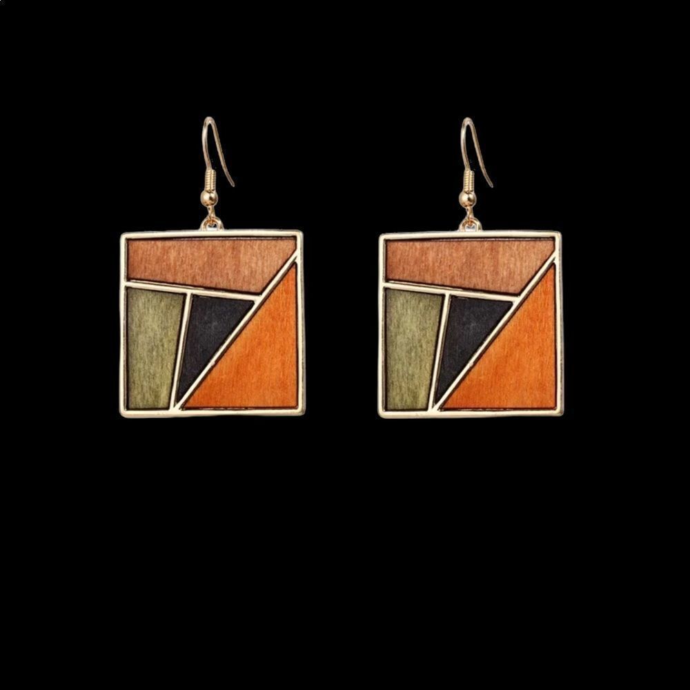 👄 NATURAL WOOD BOHEMIAN DANGLE EARRINGS